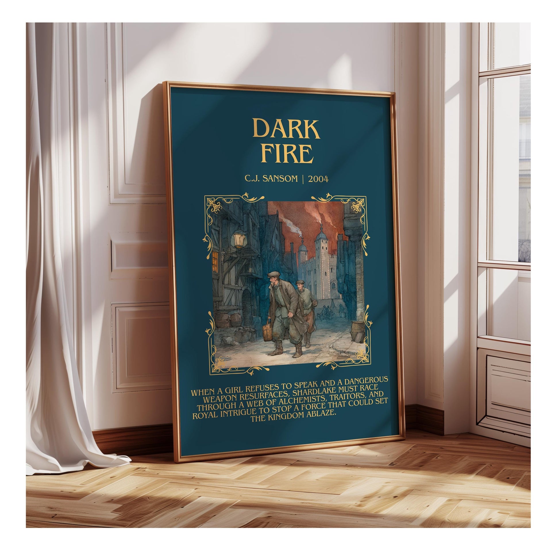 Dark Fire by C.J. Sansom | Descriptive Book Poster | Blurby