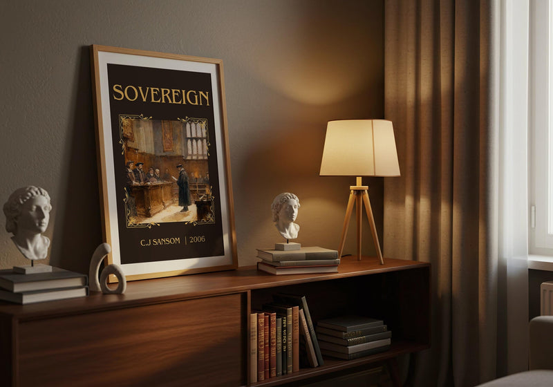Sovereign classic book art print on bookshelf – C.J Sansom fan gift
