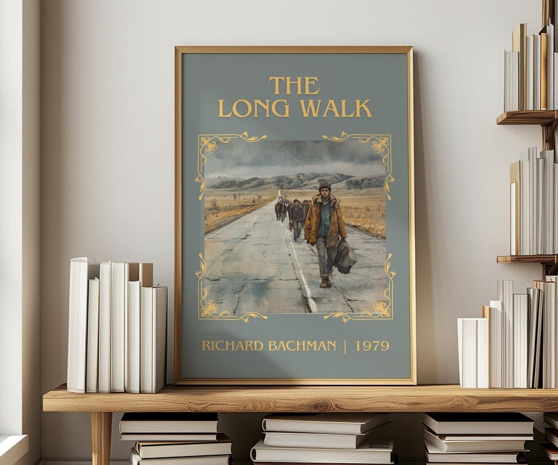 The Long Walk classic book art print in frame leaning in hallway – dystopian wall art