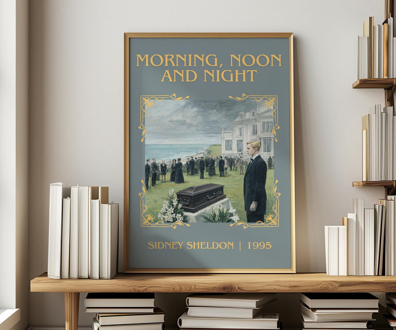 Morning, Noon and Night classic book art print in frame leaning in hallway – thriller wall art