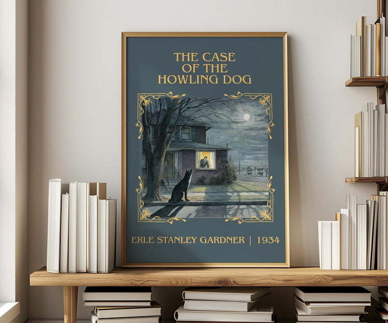 The Case of the Howling Dog classic book art print in frame leaning in hallway – mystery wall art
