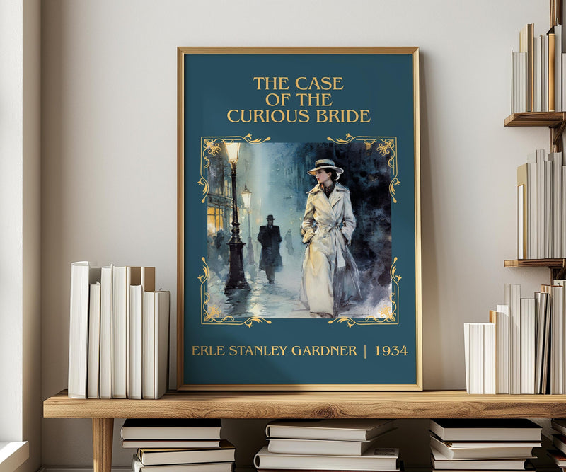 The Case of the Curious Bride classic book art print in frame leaning in hallway – mystery wall art