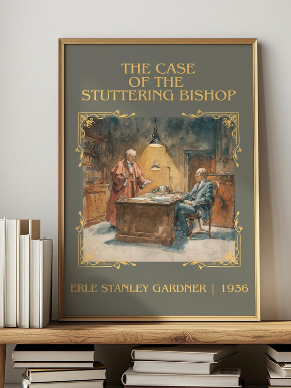 The Case of the Stuttering Bishop classic book art print in frame leaning in hallway – mystery wall art