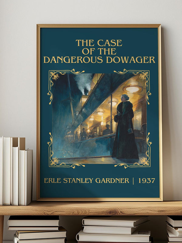 The Case Of The Dangerous Dowager classic book art print in frame leaning in hallway – mystery wall art