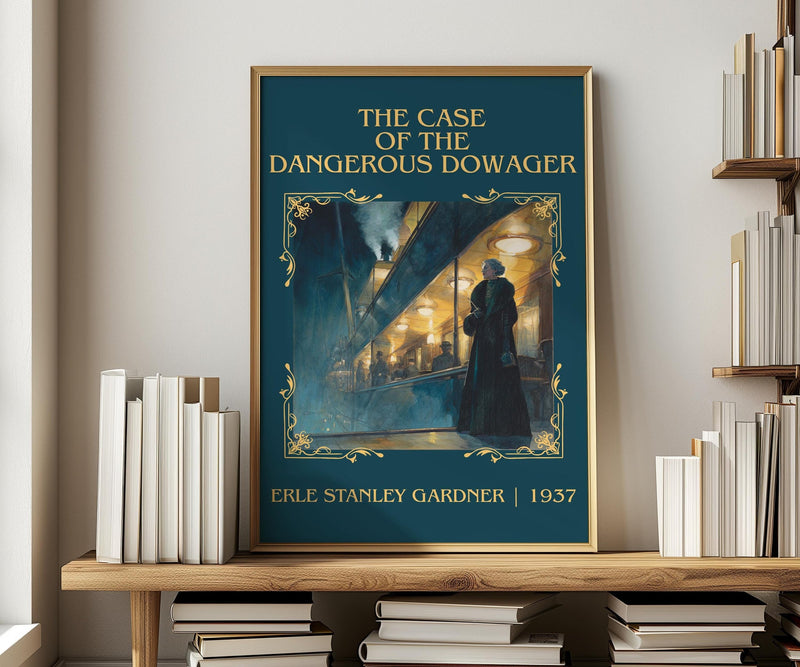 The Case Of The Dangerous Dowager classic book art print in frame leaning in hallway – mystery wall art