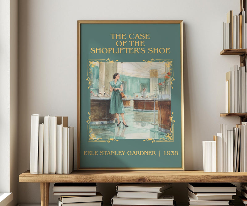 The Case of the Shoplifter's Shoe classic book art print in frame leaning in hallway – mystery wall art