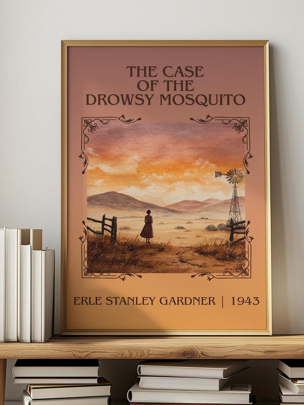 The Case of the Drowsy Mosquito classic book art print in frame leaning in hallway – mystery wall art