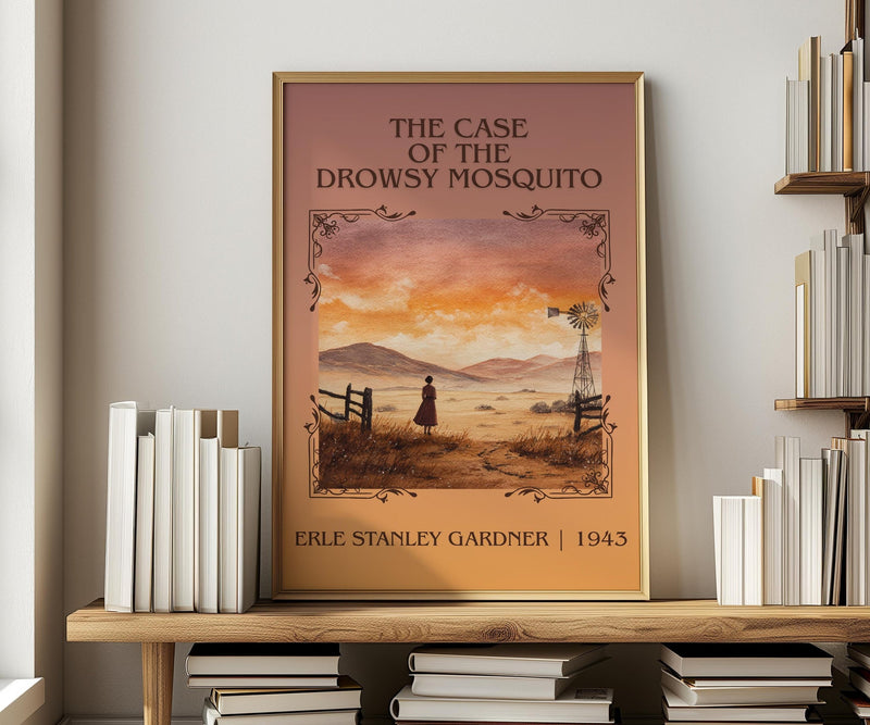 The Case of the Drowsy Mosquito classic book art print in frame leaning in hallway – mystery wall art