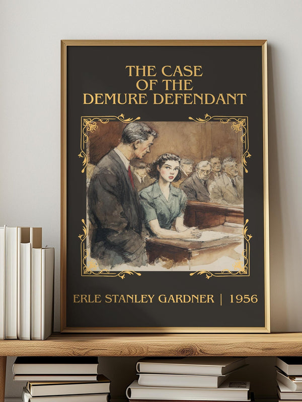 The Case of the Demure Defendant classic book art print in frame leaning in hallway – mystery wall art