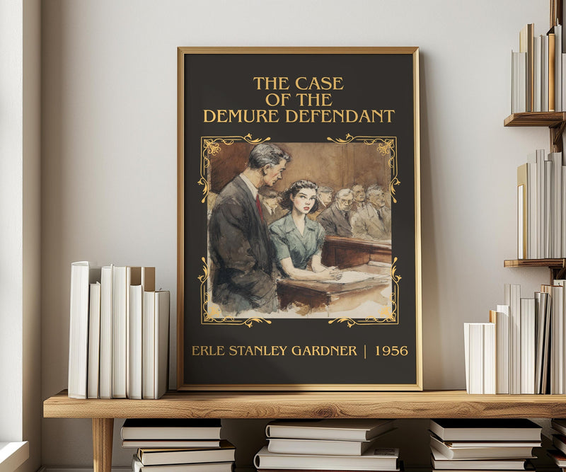 The Case of the Demure Defendant classic book art print in frame leaning in hallway – mystery wall art