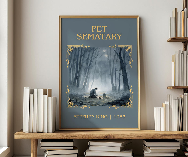 Pet Sematary classic book art print in frame leaning in hallway – horror wall art