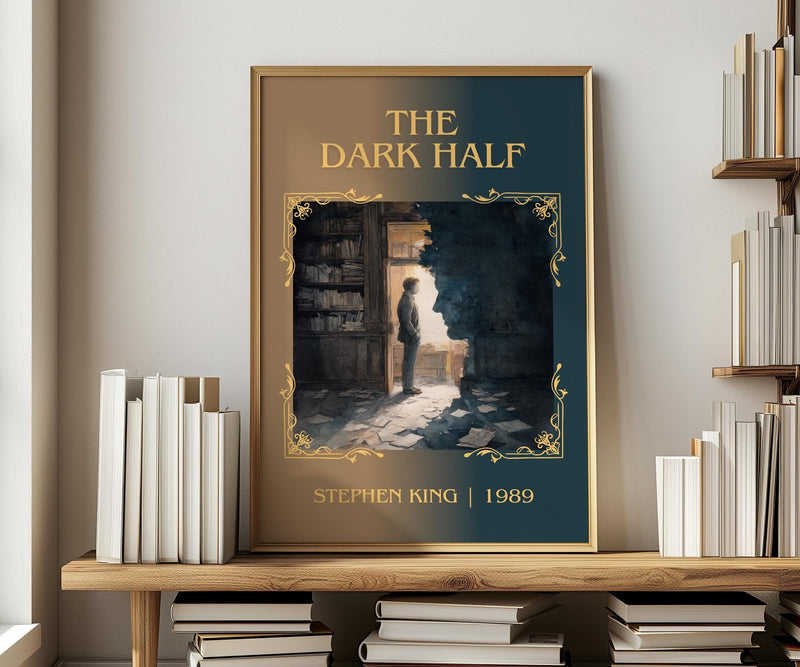 The Dark Half classic book art print in frame leaning in hallway – horror wall art