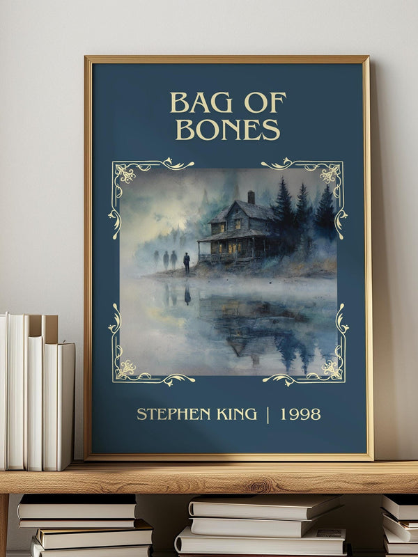 Bag of Bones classic book art print in frame leaning in hallway – horror wall art