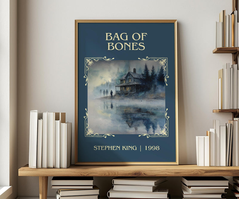 Bag of Bones classic book art print in frame leaning in hallway – horror wall art