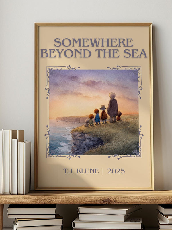 Somewhere Beyond the Sea classic book art print in frame leaning in hallway – satire wall art