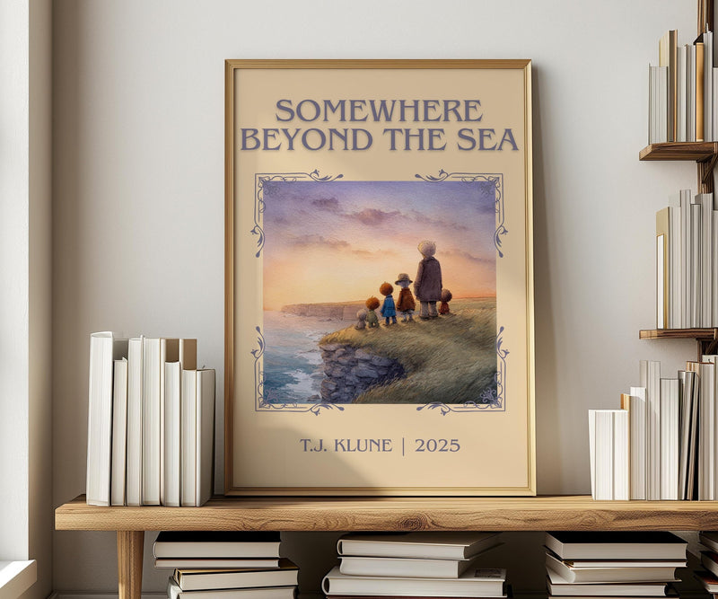Somewhere Beyond the Sea classic book art print in frame leaning in hallway – satire wall art