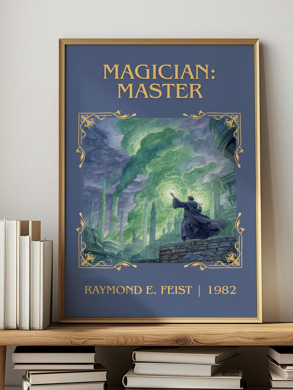 Magician: Master classic book art print in frame leaning in hallway – fantasy wall art