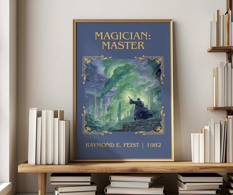 Magician: Master classic book art print in frame leaning in hallway – fantasy wall art