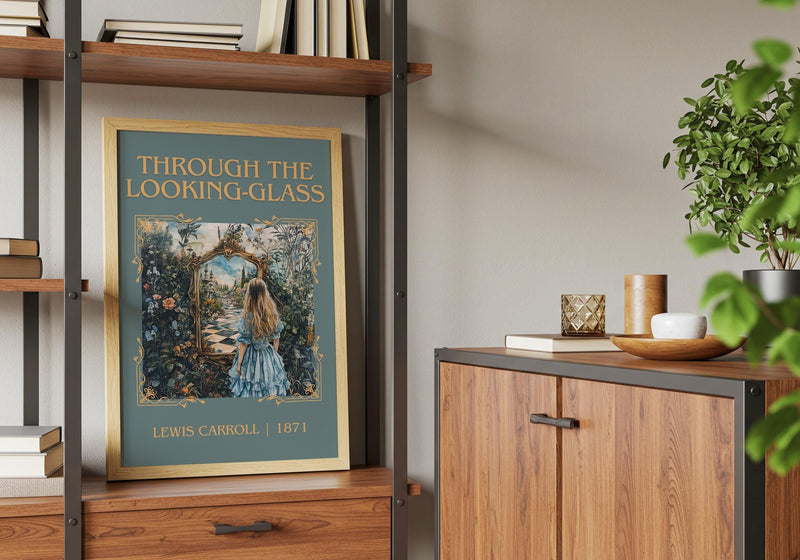 Through The Looking-Glass classic book art print framed by window – literary home decor