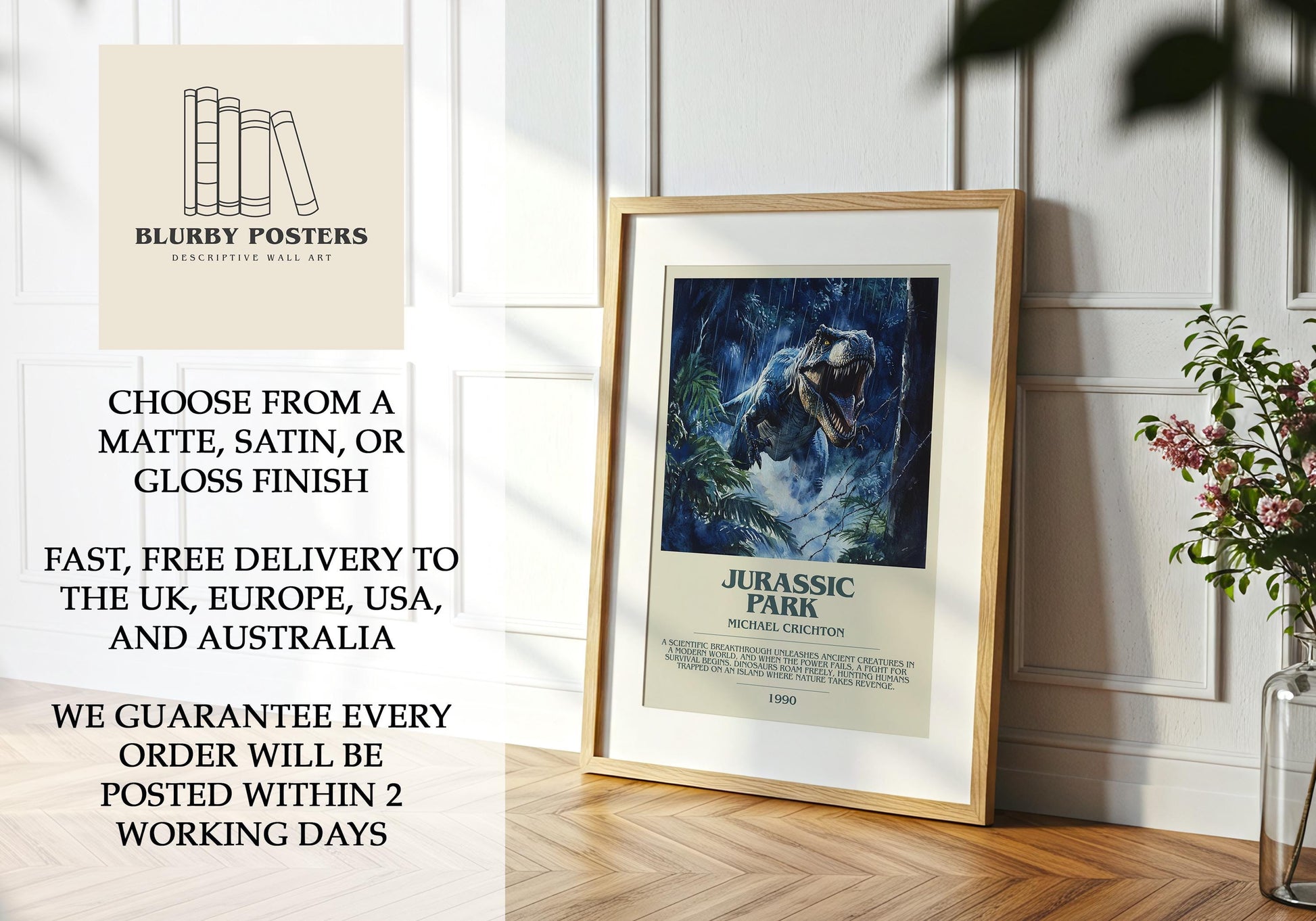 Jurassic Park by Michael Crichton | Descriptive Book Poster | Blurby