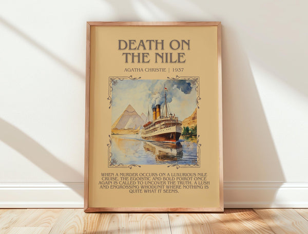 Death on the Nile minimalist print in frame leaning in hallway – mystery wall art