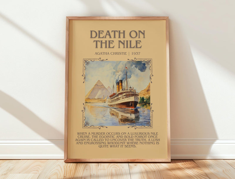 Death on the Nile minimalist print in frame leaning in hallway – mystery wall art