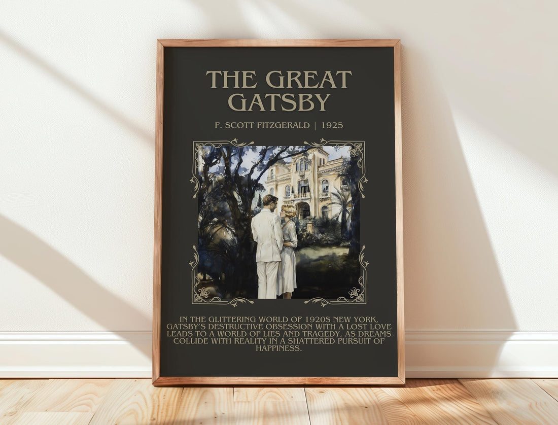 The Great Gatsby minimalist poster paper finish options – matte satin gloss (mockup)