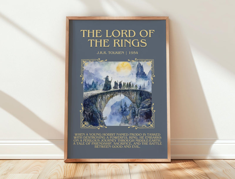 Lord Of The Rings minimalist print in frame leaning in hallway – fantasy wall art