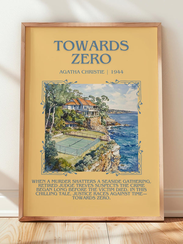 Towards Zero minimalist print in frame leaning in hallway – mystery wall art