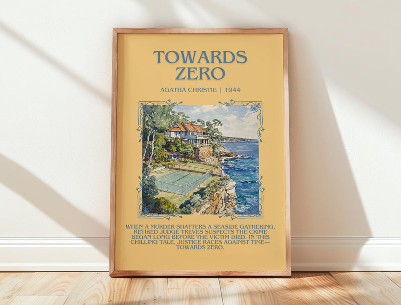 Towards Zero minimalist print in frame leaning in hallway – mystery wall art