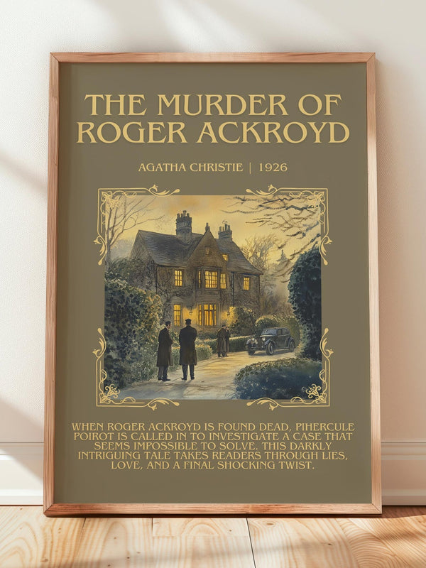 The Murder of Roger Ackroyd minimalist print in frame leaning in hallway – mystery wall art