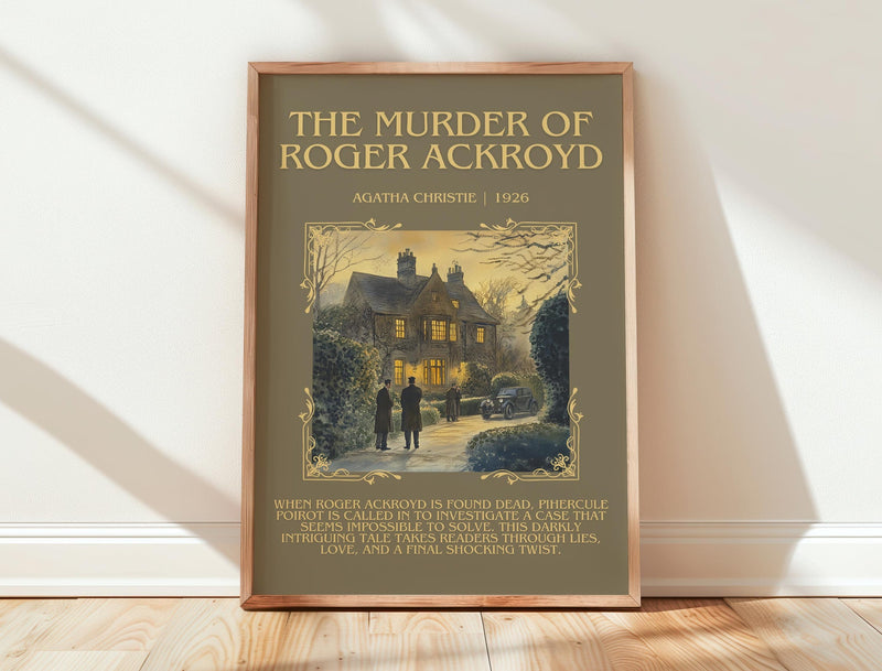 The Murder of Roger Ackroyd minimalist print in frame leaning in hallway – mystery wall art