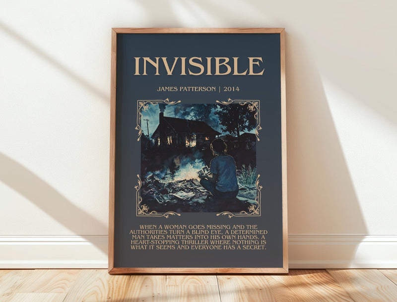 Invisible minimalist print in frame leaning in hallway – thriller wall art