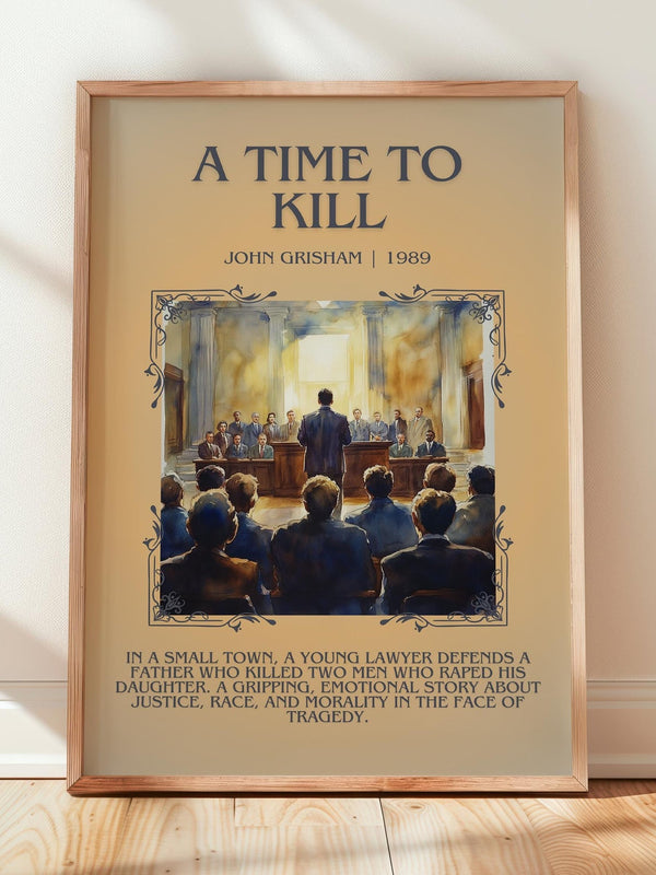 A Time to Kill minimalist print in frame leaning in hallway – crime wall art