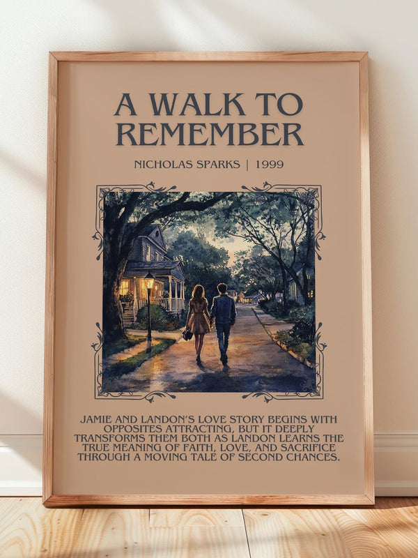 A Walk to Remember minimalist print in frame leaning in hallway – romance wall art