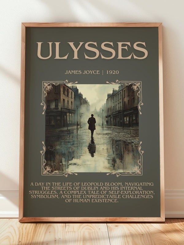 Ulysses minimalist print in frame leaning in hallway – classic literature wall art