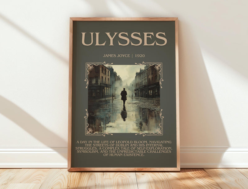 Ulysses minimalist print in frame leaning in hallway – classic literature wall art