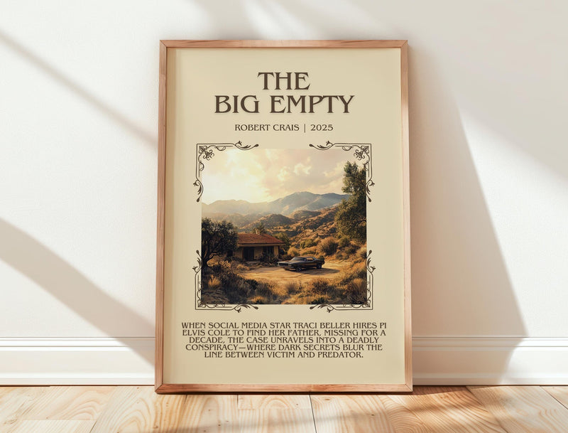 The Big Empty minimalist print in frame leaning in hallway – crime wall art
