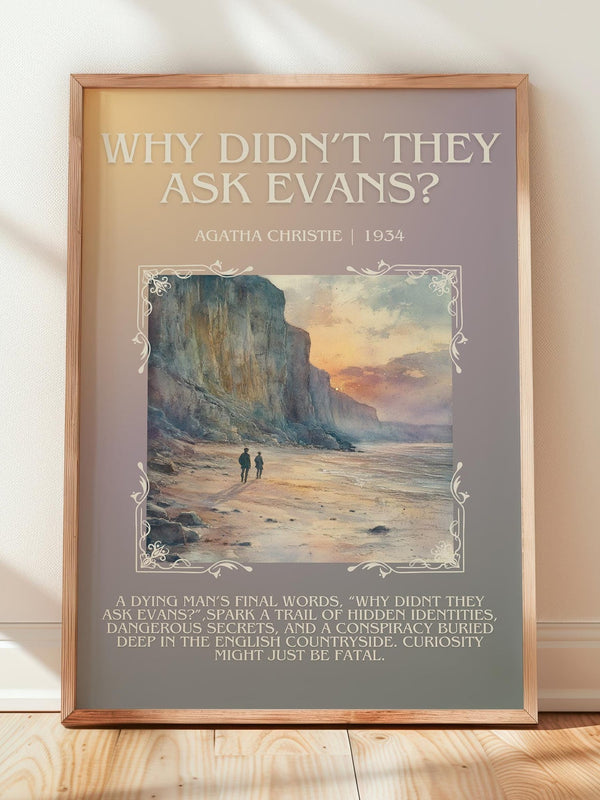 Why Didn't They Ask Evans? minimalist print in frame leaning in hallway – mystery wall art