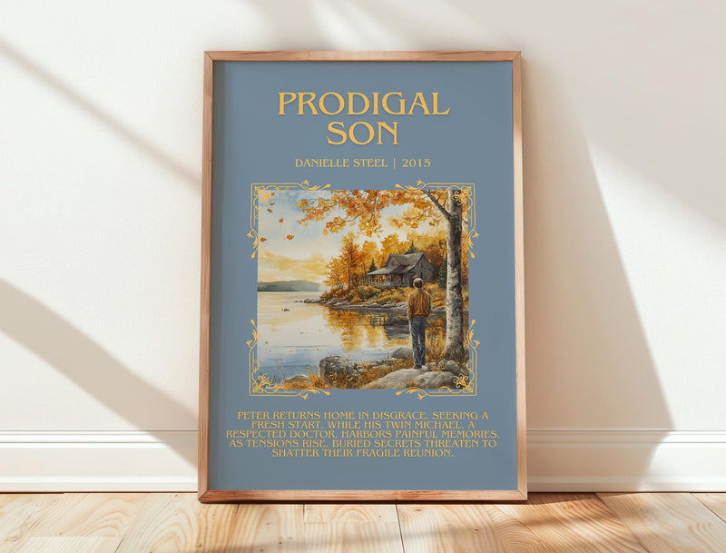Prodigal Son minimalist print in frame leaning in hallway – romance wall art
