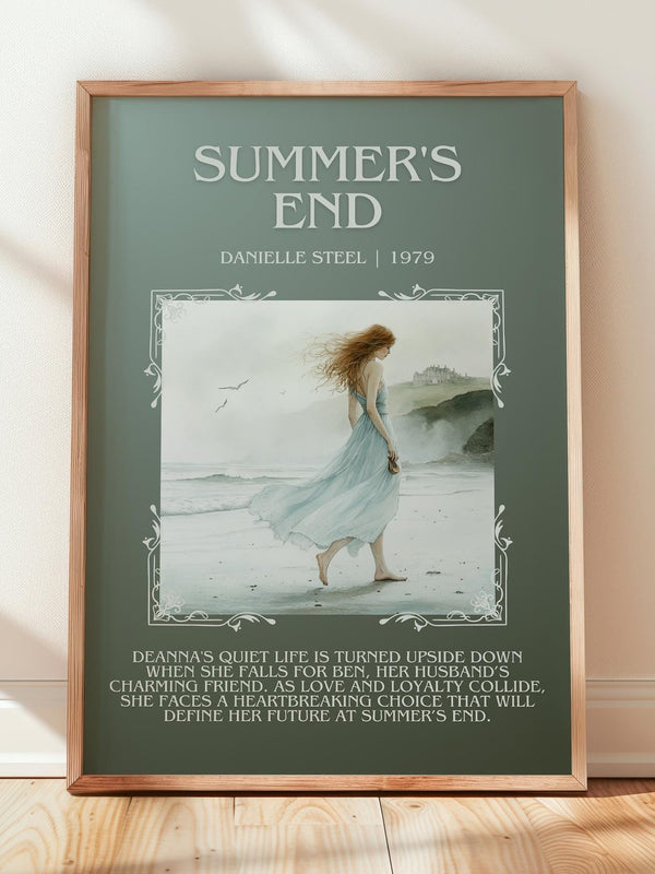 Summer's End minimalist print in frame leaning in hallway – romance wall art