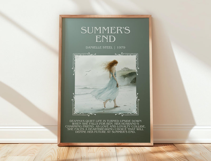 Summer's End minimalist print in frame leaning in hallway – romance wall art
