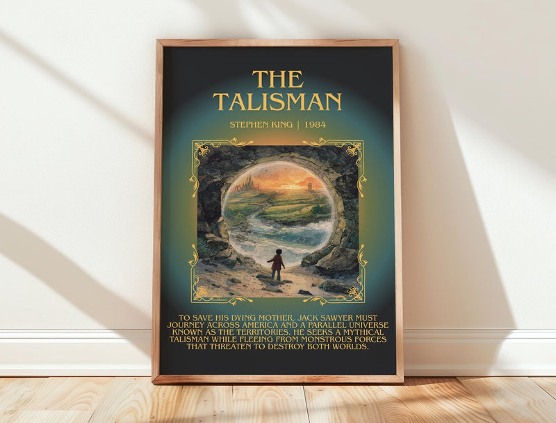 The Talisman minimalist print in frame leaning in hallway – horror wall art