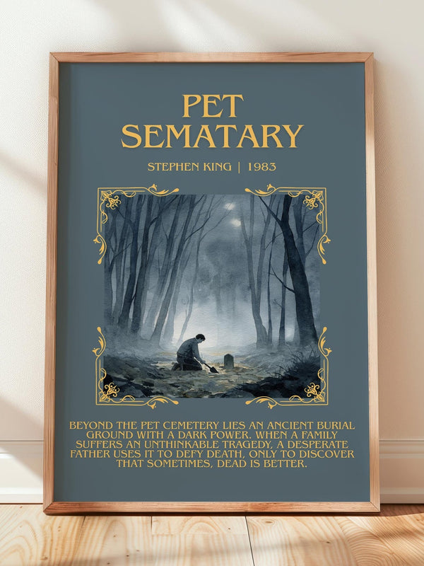 Pet Sematary minimalist print in frame leaning in hallway – horror wall art
