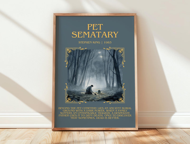 Pet Sematary minimalist print in frame leaning in hallway – horror wall art