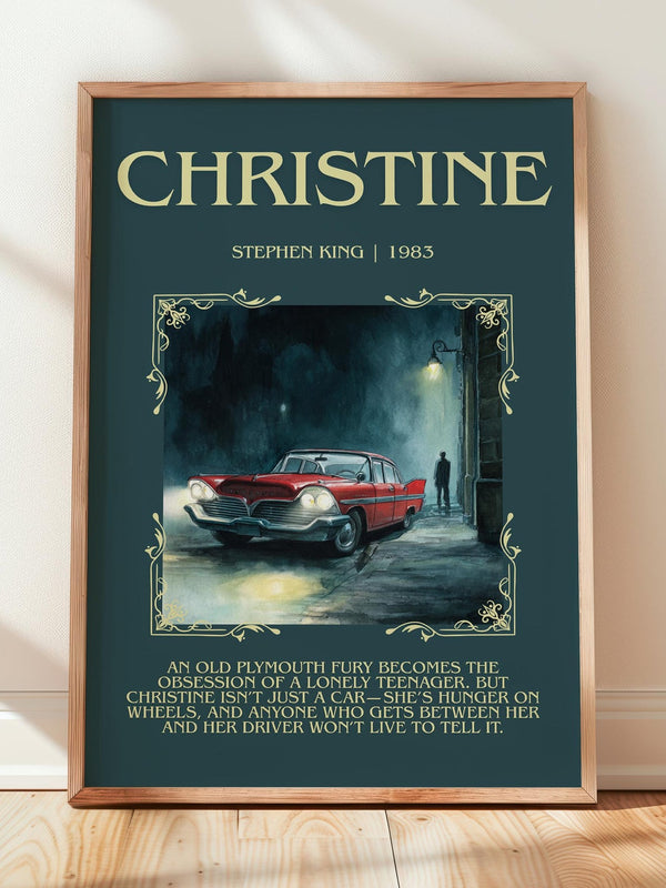 Christine minimalist print in frame leaning in hallway – horror wall art