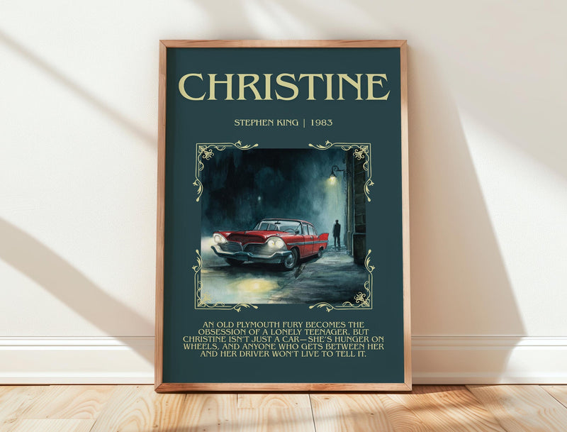 Christine minimalist print in frame leaning in hallway – horror wall art