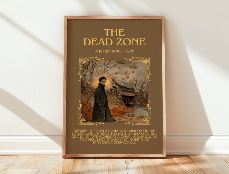 The Dead Zone minimalist print in frame leaning in hallway – thriller wall art
