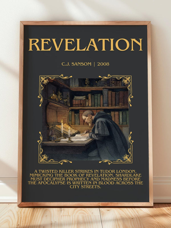 Revelation minimalist print in frame leaning in hallway – historical fiction wall art