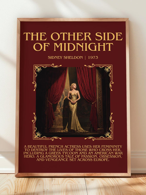 The Other Side of Midnight minimalist print in frame leaning in hallway – romance wall art